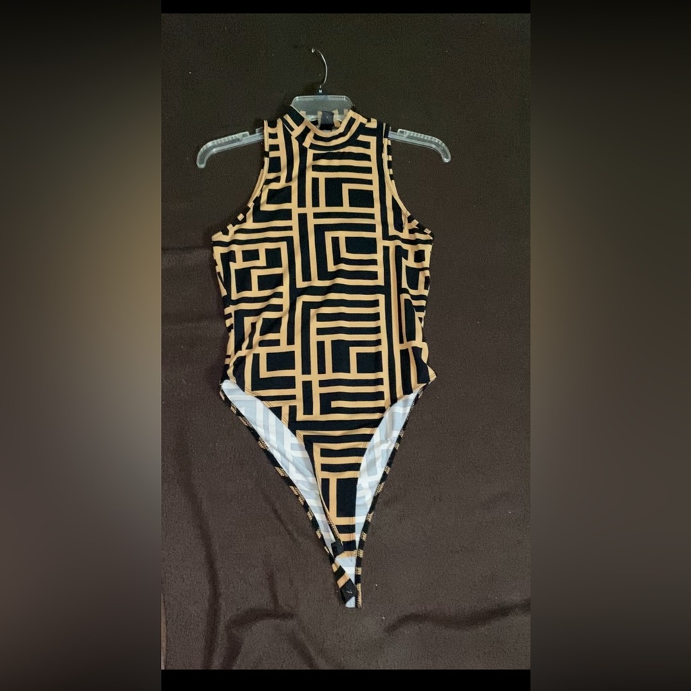 Abstract Sleeveless Bodysuit